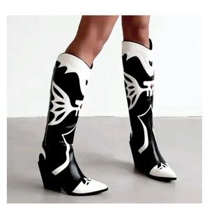 Stylish Black and White Knee-High Boots